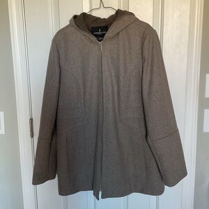 London Fog Taupe Zippered Hooded Wool Coat